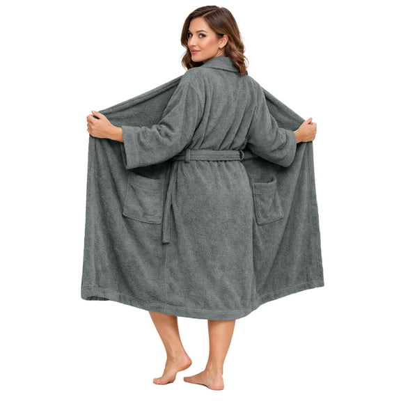 Dan River Bathrobe for Men and Women One Size Lightweight Cotton Terry Cloth Robe - Gray