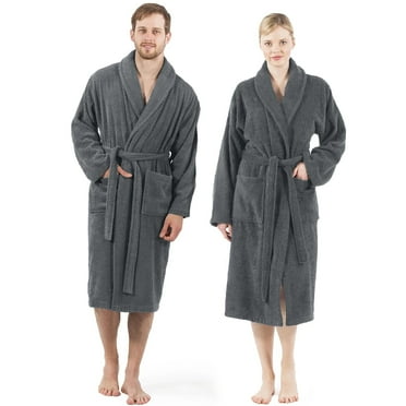Dan River Bathrobe for Men and Women One Size Lightweight Cotton Terry Cloth Robe - Gray