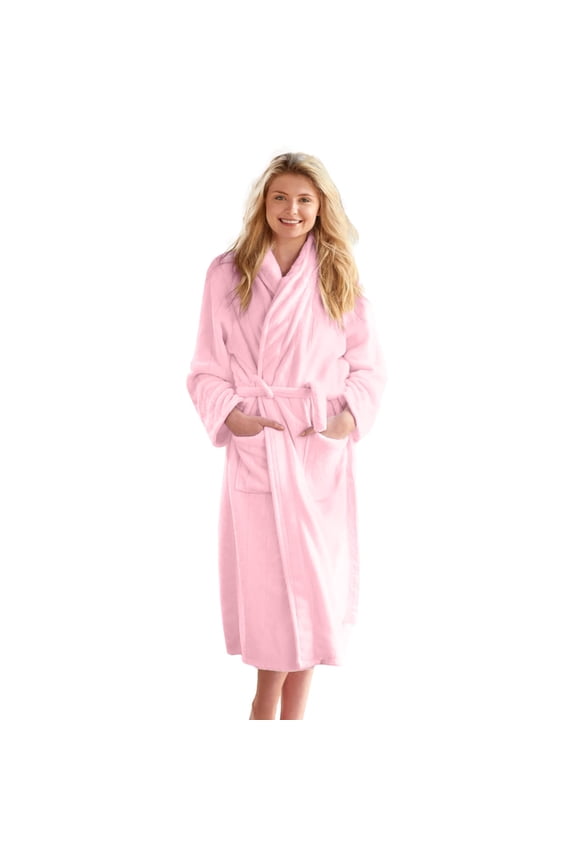 Standard Size 100% Cotton Terry Bathrobe Pack of 1 Shawl Collar & Lightweight Robe for Men and Women - Pink