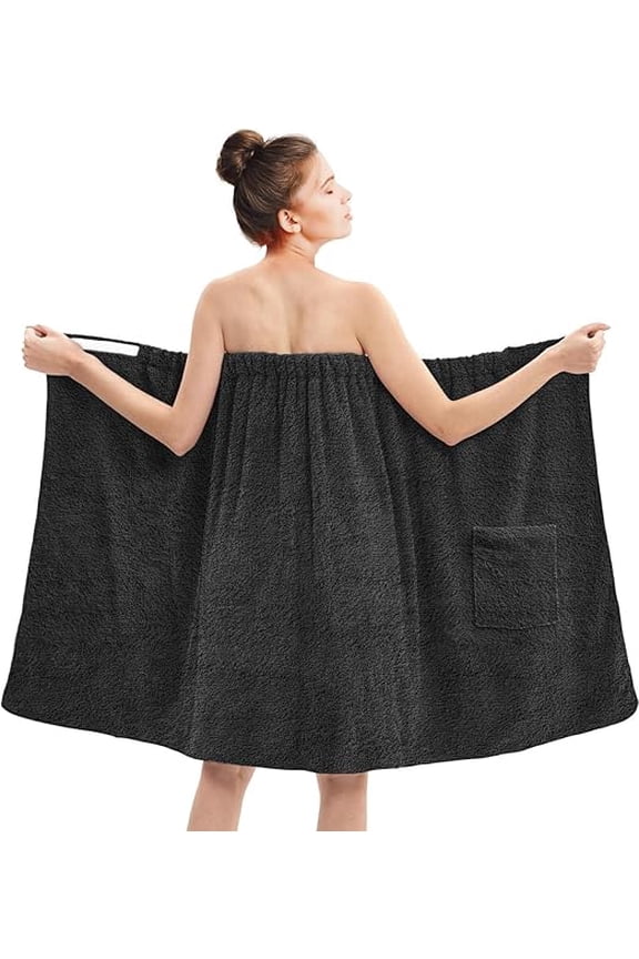 Shower Wrap With Pocket Pack Of 1 Lightweight Terry Cotton Bath Towel Wrap - Black, 32X60in