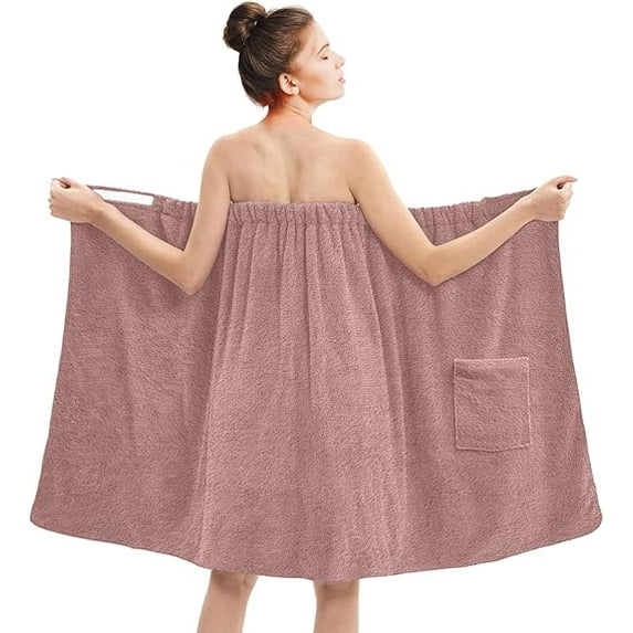 Dan River Shower Wrap With Pocket Pack Of 1 Lightweight Terry Cotton Bath Towel Wrap - Dusty-Rose, 32X60in