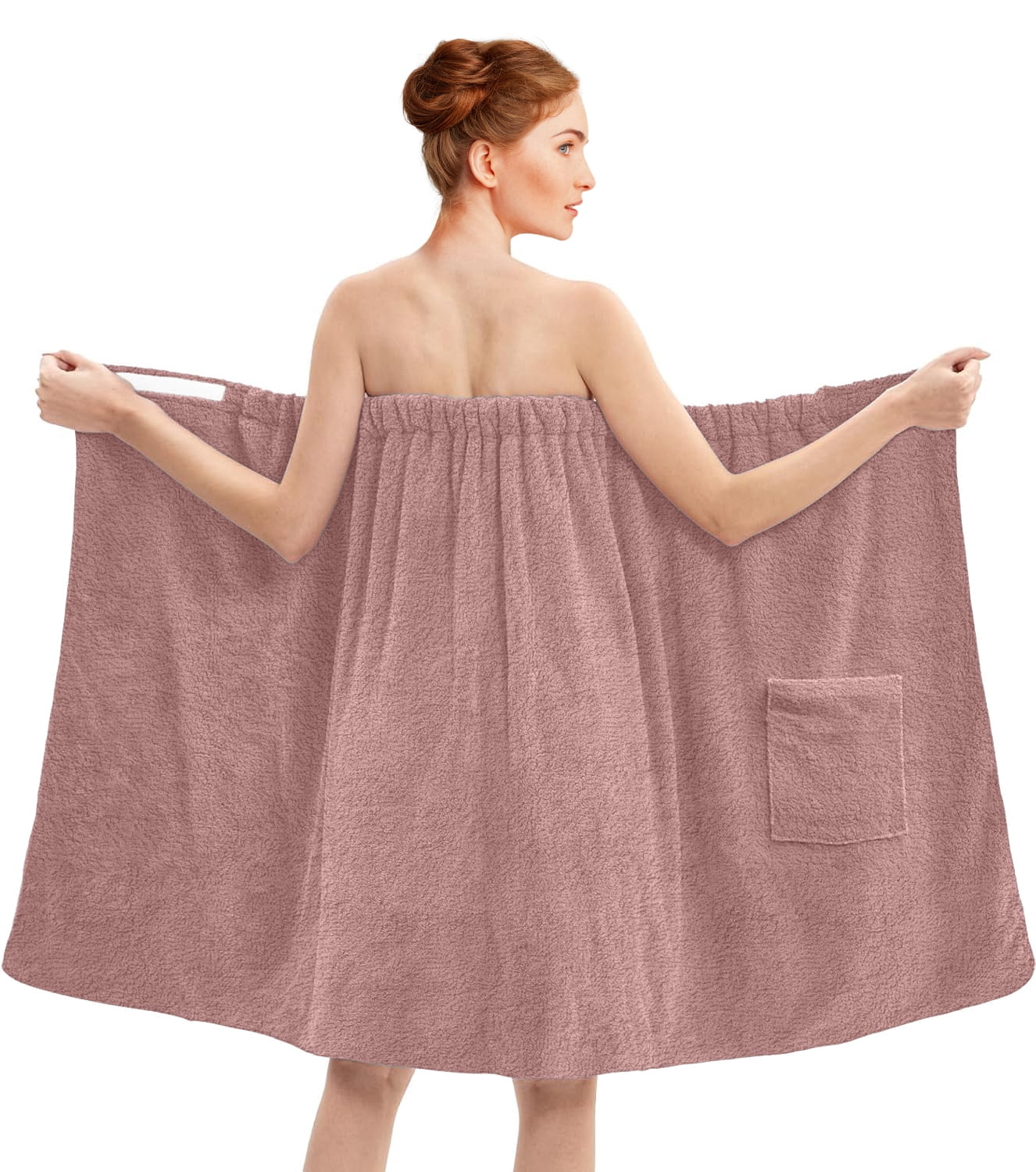 Dan River Shower Wrap With Pocket Pack of 1 Lightweight Terry Cotton Bath Towel Wrap - Dusty-Rose, 32X60in