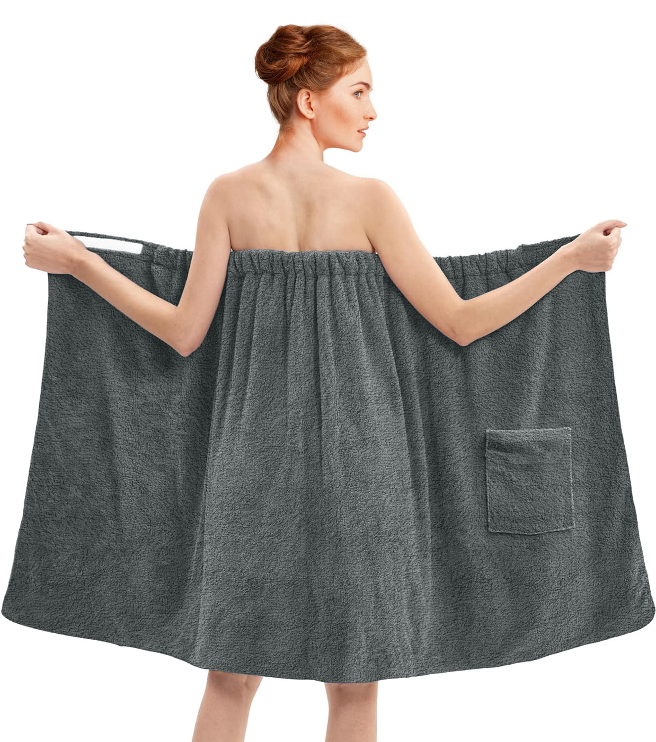 Dan River Shower Wrap With Pocket Pack of 1 Lightweight Terry Cotton Bath Towel Wrap - Gray, 32X60in