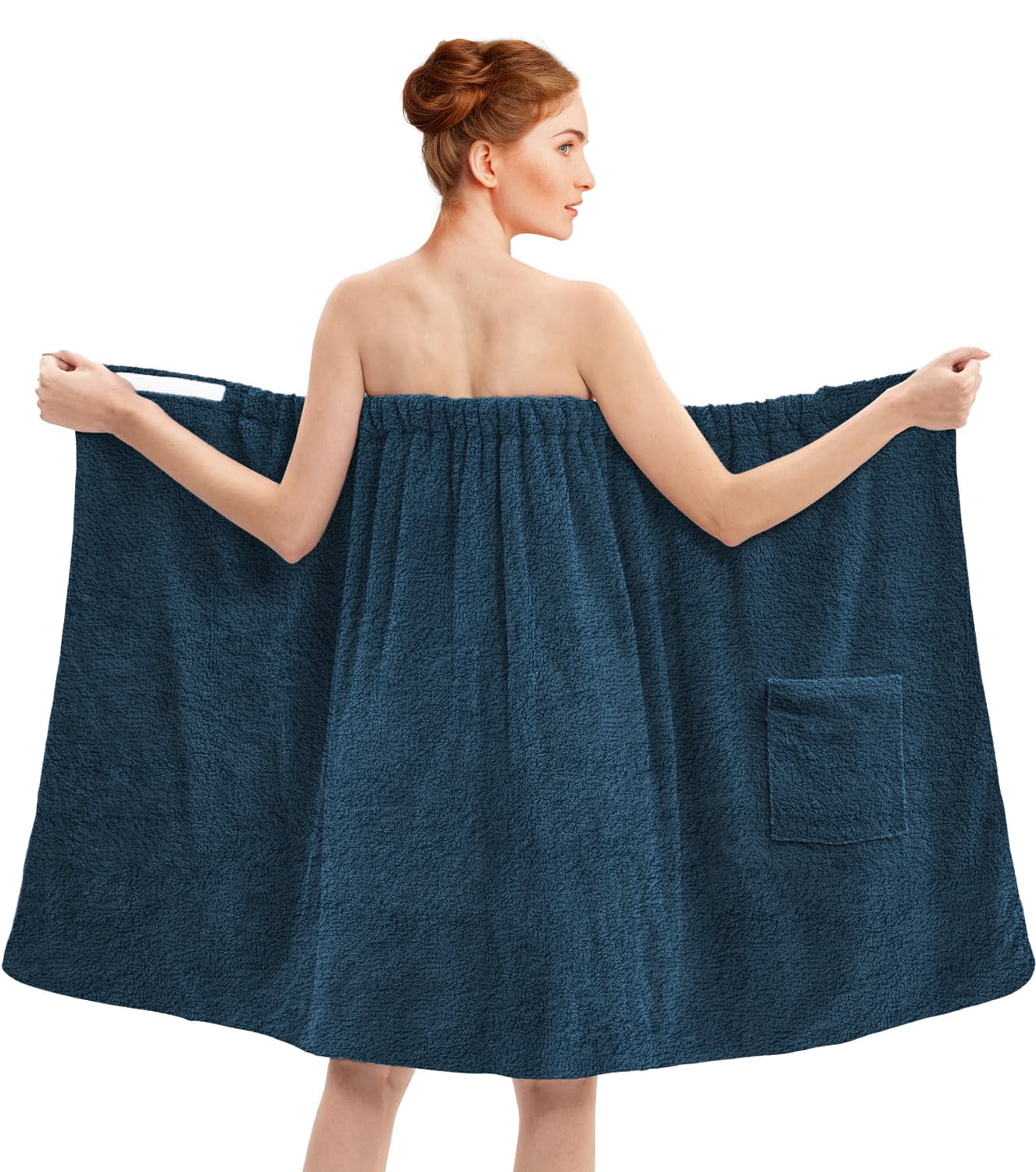 Dan River Shower Wrap With Pocket Pack of 1 Lightweight Terry Cotton Bath Towel Wrap - Blue Opal, 32X60in