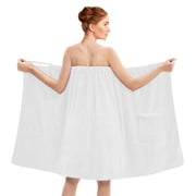 Dan River Shower Wrap With Pocket Pack of 1 Lightweight Terry Cotton Bath Towel Wrap - White, 32X60in