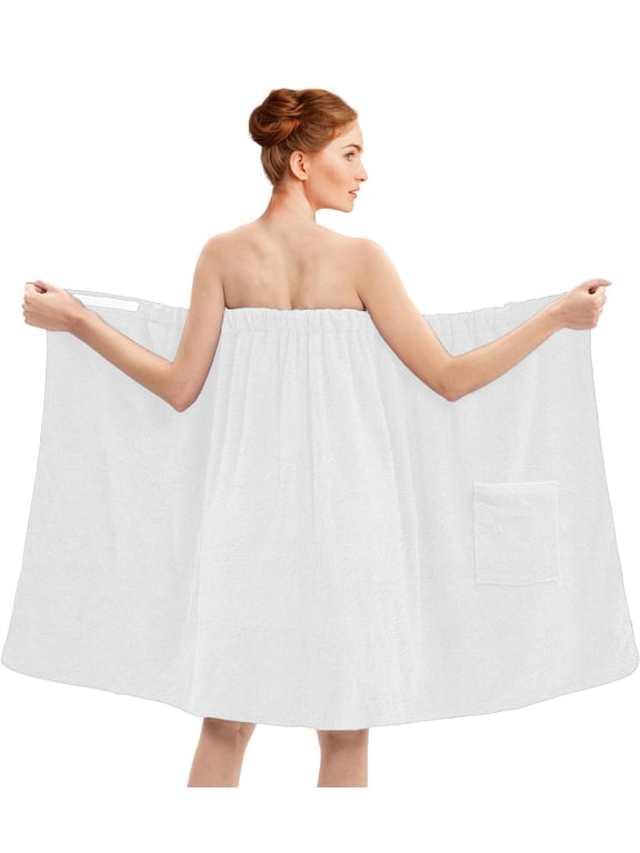 Shower Wrap With Pocket Pack of 1 Lightweight Terry Cotton Bath Towel Wrap - White, 32X60in
