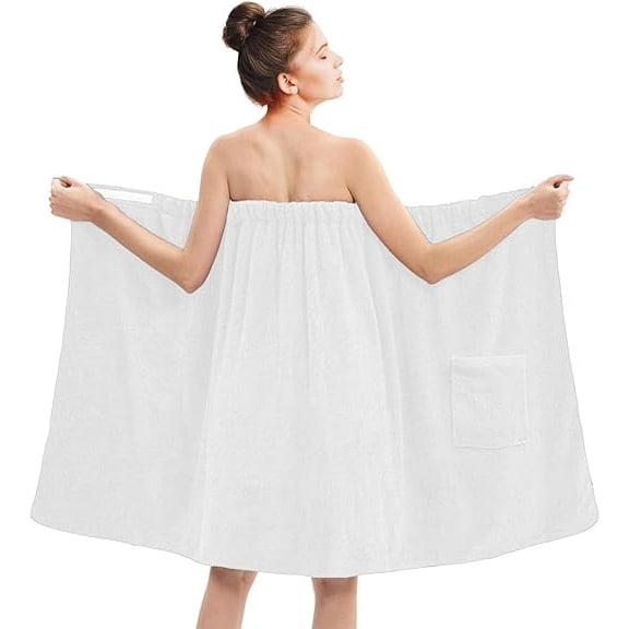 Dan River Shower Wrap With Pocket Pack Of 1 Lightweight Terry Cotton Bath Towel Wrap - White, 32X60in