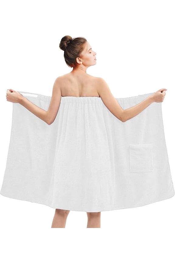 Shower Wrap With Pocket Pack Of 1 Lightweight Terry Cotton Bath Towel Wrap - White, 32X60in