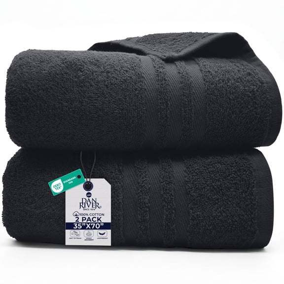 Dan River Bath Sheet 2 pack 35x70 in Quick Drying Oversized Soft Absorbent Cotton Towel - Charcoal