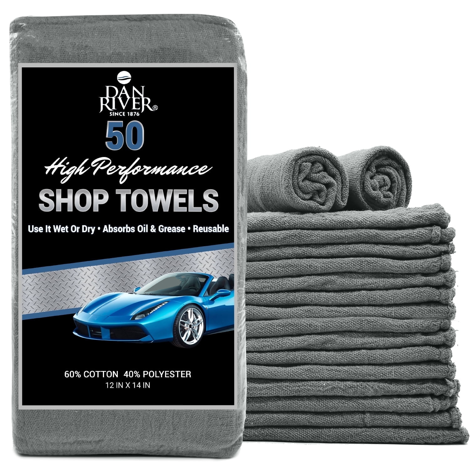 Dan River Pack of 50 Shop Towels for Cars Reusable Automotive