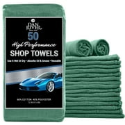 DAN RIVER Cotton/Poly Shop Towels Pack of 50 (Metallic Blue - 12x14 inches) | Reusable Professional Cleaning Rags | Commercial Grade Car Cleaning Wiping Cloth | Multi Purpose & Heavy Duty Wash Towels