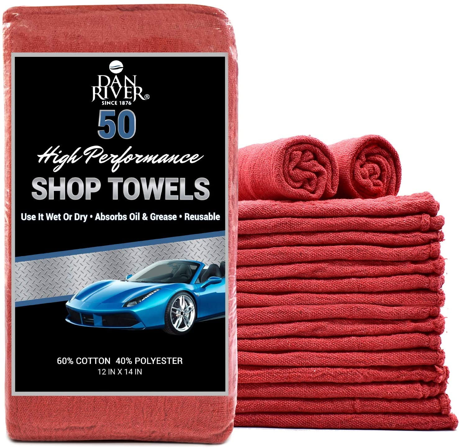 Dan River Pack of 50 Shop Towels for Cars Reusable Automotive