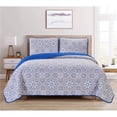 thumbnail image 1 of Dan River Reversible Printed Quilt Set (3 Piece) - Navy Damask - King, 1 of 1