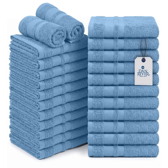 Dan River Salon Towel Pack of 24 Soft Quick Dry Absorbent Cotton Spa Hand Towel - Blue, 16 x 26 Inches