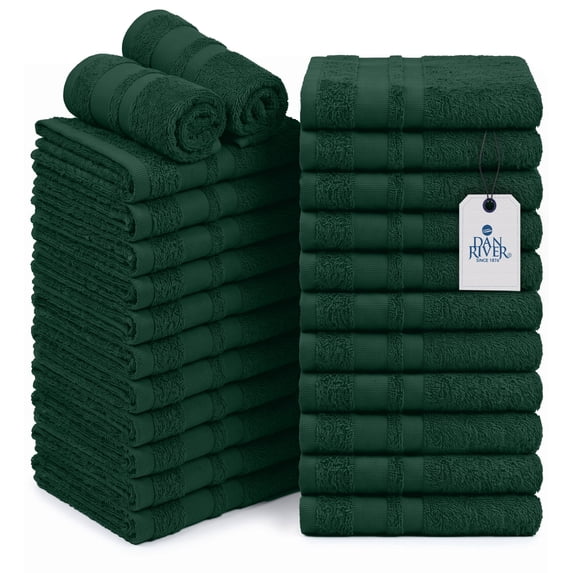 Dan River Salon Towel Pack of 24 Soft Quick Dry Absorbent Cotton Spa Hand Towel - Hunter Green, 16 x 26 Inches