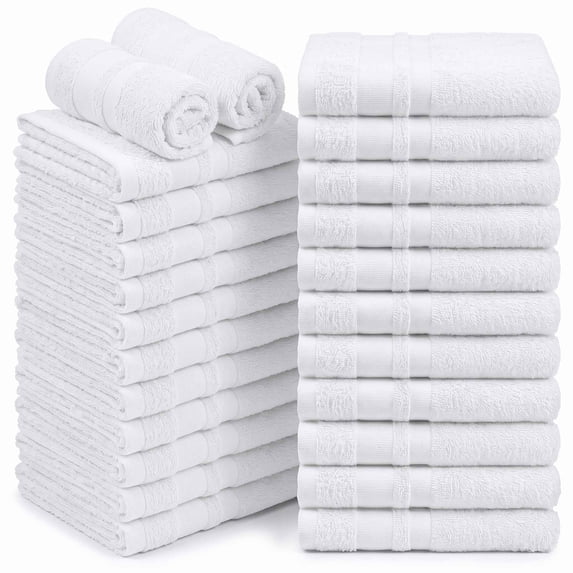 Dan River Salon Towel Pack of 24 Soft Quick Dry Absorbent Cotton Spa Hand Towel - White, 16 x 26 Inches