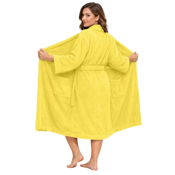 Dan River Bathrobe for Men and Women One Size Lightweight Cotton Terry Cloth Robe - Yellow