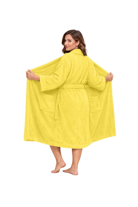 Bathrobe for Men and Women One Size Lightweight Cotton Terry Cloth Robe - Yellow