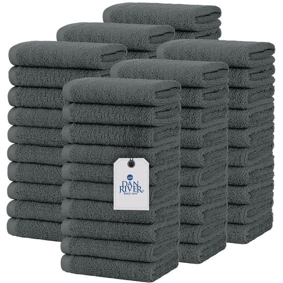 Dan River Washcloths 60 Pack 12x12 Ultra Soft Cotton Quick Dry Face & Body Towels - Gray