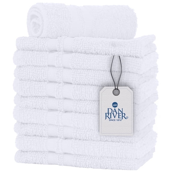 Dan River Washcloth pack of 10 Soft Absorbent Cotton and Multipurpose White Wash Clothes for Face & Body - 11x11in