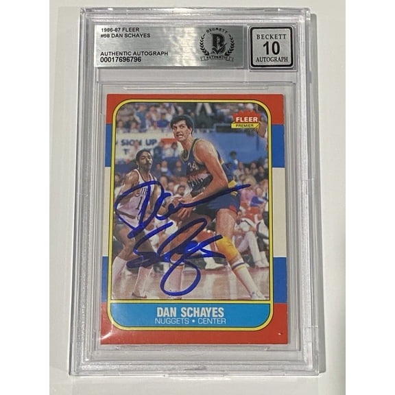 Dan Schayes Signed 1986 Fleer #98 RC Rookie Beckett BAS 10 Auto Denver Nuggets