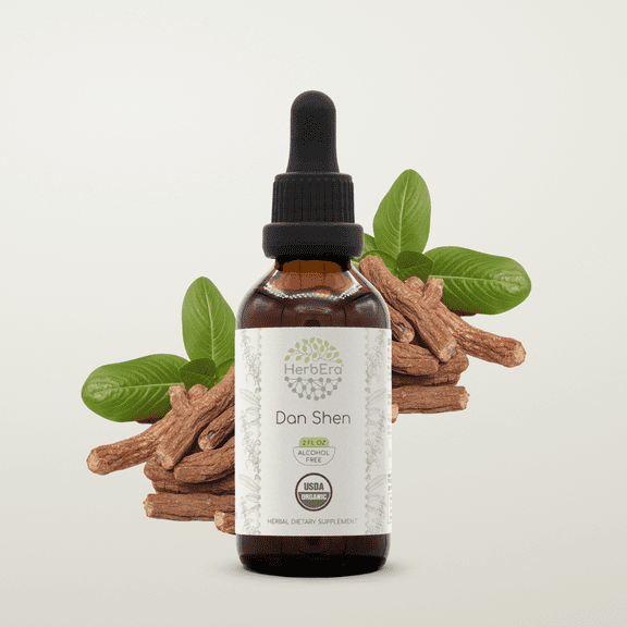 HerbEra Dan Shen Tincture, Organic Herbal Dietary Supplement for Cardiovascular Support, Certified Organic Red Sage (Salvia miltiorrhiza) Dried Root Extract, Natural, Alcohol-Free, Drops 2 oz