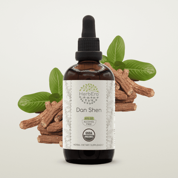 HerbEra Dan Shen Tincture, Organic Herbal Dietary Supplement for Cardiovascular Support, Certified Organic Red Sage (Salvia miltiorrhiza) Dried Root Extract, Natural, Alcohol-Free, Drops 4 oz