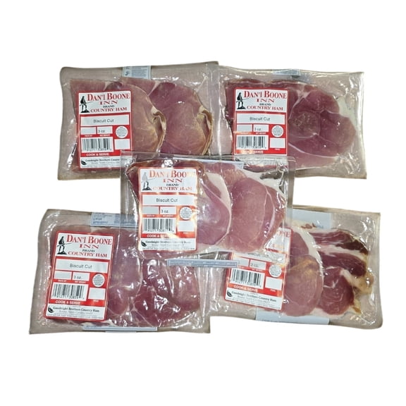 Dan'l Boone Inn Country Ham 5-3oz Packs of Biscuit Cut  Cured Pork Shelf Stable