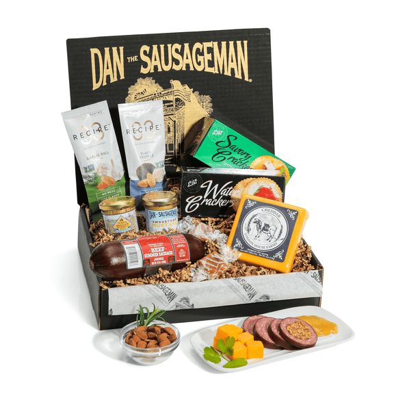 Dan the Sausageman's Sausage Gift Basket Including, Cheese, and Specialty Mustards