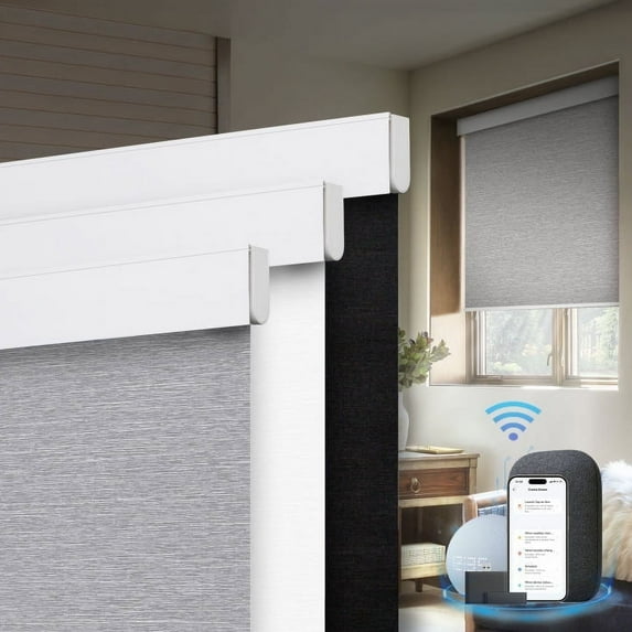 DanFoon Motorized Blinds with Remote Automatic Smart Blinds for Windows with Remote Control 100% Blackout Cordless Roll up Shades for Windows Size 23'' W x 72'' H Black