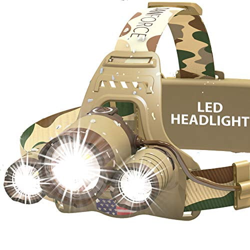 Proxima Camouflage Rechargeable LED Tactical Headlamp with Red Light