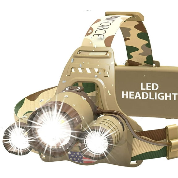 DanForce Camouflaged Headlamp Ultra Bright USB Rechargeable Head lamp. Tactical Head Flashlight Designed Especially for Hunting & Fishing. LED Headlamps CREE 1080 Lumens Headlight with Red L
