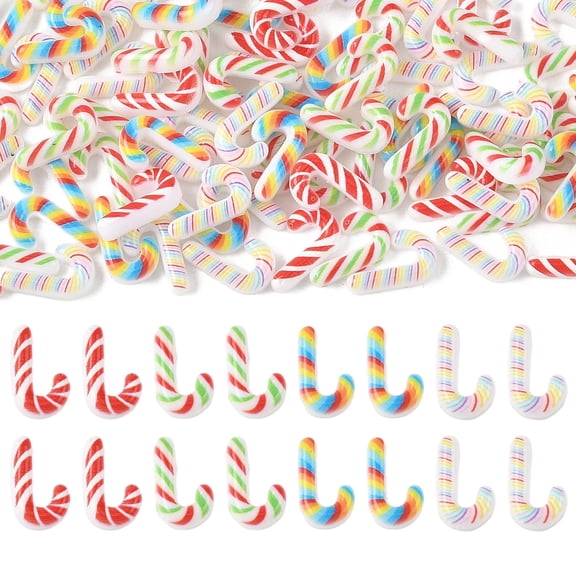 DanLingJewelry 100 Pcs Mixed Color Mini Candy Cane Resin Christmas Theme Flatback Cabochons Beads 13x8mm for Jewelry Making Embellishment DIY Craft Accessory