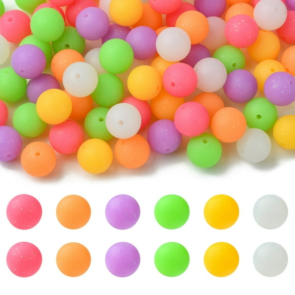 DanLingJewelry 100Pcs 15mm Silicone Round Beads with Glitter Power Colorful Round Shaped Silicone Focal Beads for Pens DIY Jewelry Making