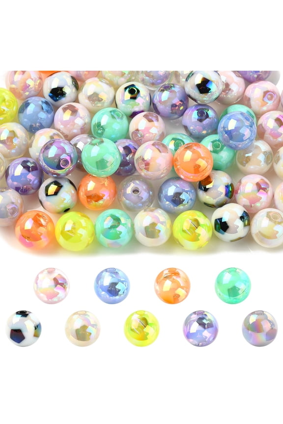 100Pcs Acrylic Football Soccer Beads 16mm Chunky Round Bubblegum Sport Ball Beads for DIY Bracelets Necklaces Jewelry Making