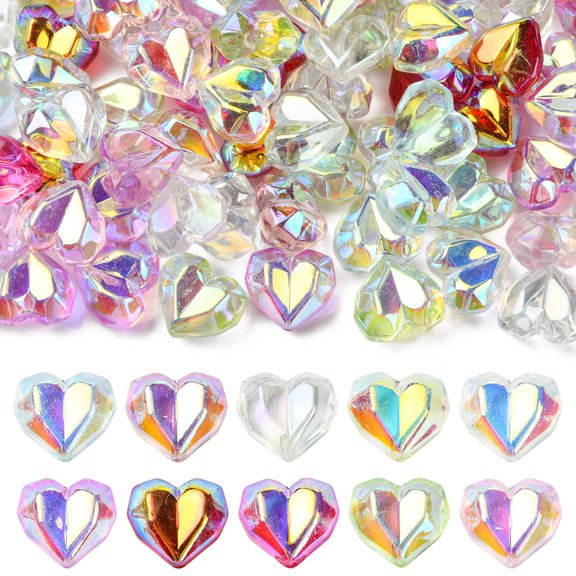 DanLingJewelry 100Pcs Electroplate Heart Glass Beads Faceted Crystal Love Heart Beads Valentines Theme Glass Crystal Bead for Women DIY Necklace Earring Bracelet Jewelry Making