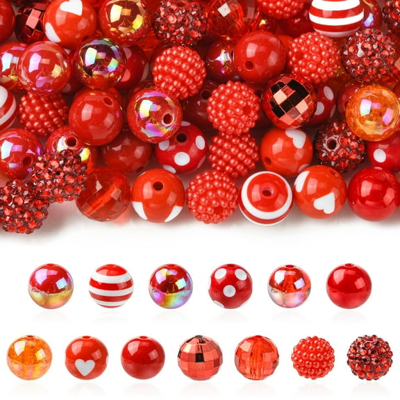 DanLingJewelry 100Pcs Red Series Acrylic Bubblegum Beads 15 -16mm Chunky Round Spacer Gumball Focal Beads for Jewelry Bracelets Making