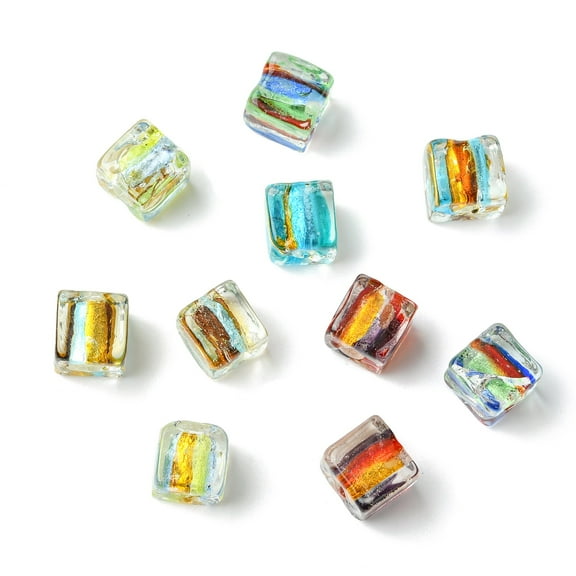 DanLingJewelry 10Pcs 5 Color Handmade Glass Silver Foil Cube Beads Mini Crystal Square Spacer Beads for DIY Jewelry Making Crafting