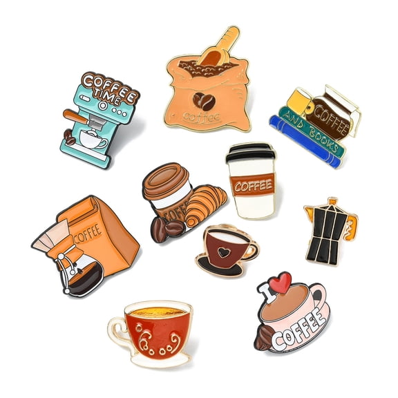 DanLingJewelry 10Pcs Colorful Enamel Coffee Lapel Pins Cute Food Theme Brooch Pins for Clothes Backpack Jewelry Gifts