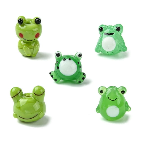 DanLingJewelry 10Pcs Crafts Supplies Handmade Lampwork Animal Beads Small Green Frog Glass Beads for DIY Jewelry Bracelets Keychain Making