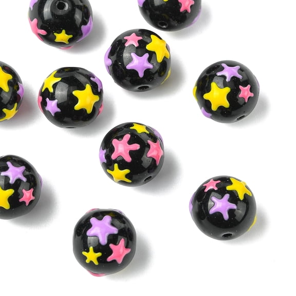 DanLingJewelry 10Pcs Handmade Lampwork Glass Bumpy Star Beads Enamel Black Round with Star Beads for Jewelry Making DIY Crafts