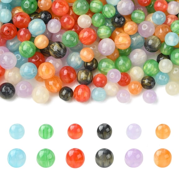 DanLingJewelry 120Pcs 8-10mm Round Resin Imitation Cat Eye Beads with Glitter Powder DIY Art Craft Beads Assortment for Bracelets Jewelry Making