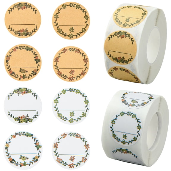 DanLingJewelry 2 Rolls Blank Floral Kraft Paper Stickers, Round, 2 Inch Diameter, for Journaling, Gift Wrapping, Scrapbooking