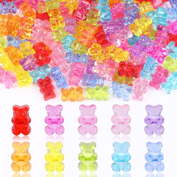 DanLingJewelry 200Pcs Acrylic Bear Beads Mixed Color Cute Gummy Bear Beads Transparent Tiny Clear Bear Charms for Bracelet Necklace Earring Jewelry Making DIY Crafts