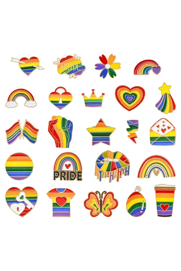 23Pcs Pride Rainbow Theme Alloy Enamel Brooches Pins Balloon Butterfly Heart Crown Lock Star Cloud Lapel Pins for DIY Clothes Backpack Hats Jackets Badge Craft