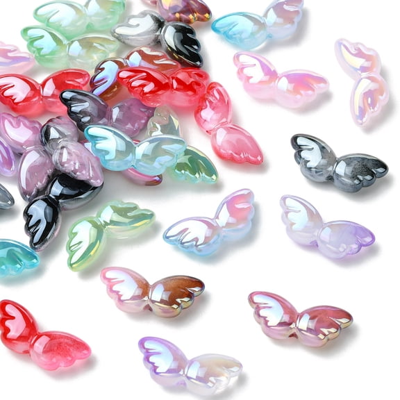 DanLingJewelry 30Pcs Colorful Iridescent Wing Shaped Acrylic Beads UV Plated Mini Angel Wing Fairy Beads for Jewelry Making Bracelets Earring Pens Crafts