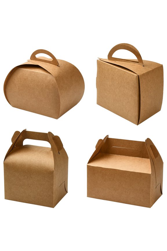 40 Pack 4 Styles Brown Kraft Paper Cake Boxes Cupcake Container Gable Boxes Party Faver Gift Boxes for Birthday Party Wedding