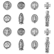DanLingJewelry 40Pcs Mixed Styles Tibetan Virgin Mary Spacer Beads Antique Silver Oval Religious Beads for DIY Jewelry Making Supplies