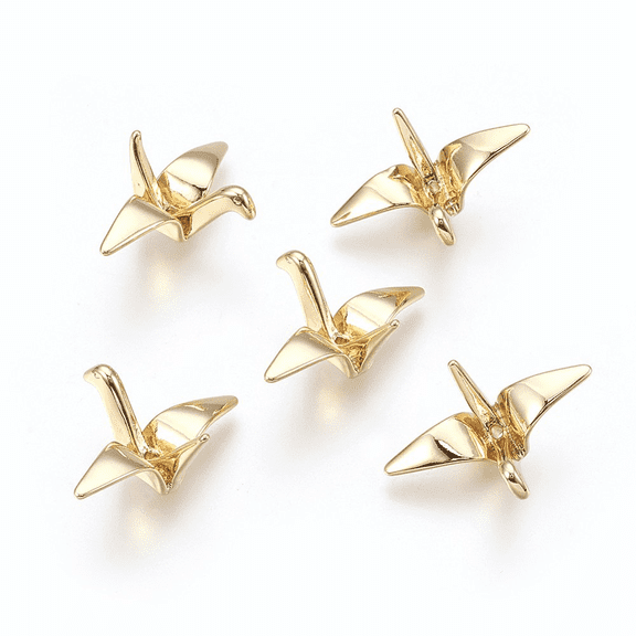 DanLingJewelry 5 Pcs Brass Beads, Paper Crane,Golden,15x23x10mm, Hole: 1mm