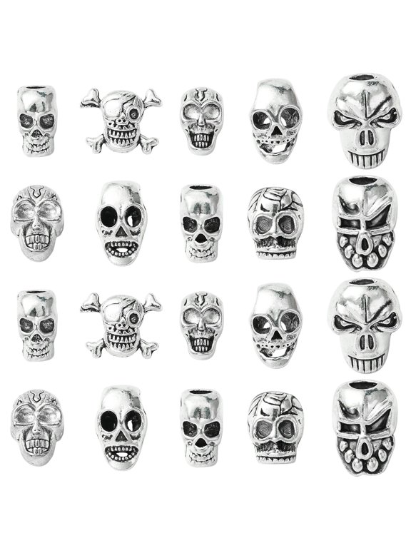 50 Pcs 10 Styles Antique Silver Skull Beads Devil Spacer European Beads Metal Large Hole Skeleton Head Beads for DIY Bag Keychain Jewelry Making